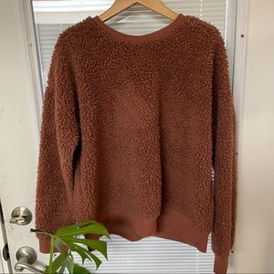 A New Day Sweater Sweatshirt L Large Shearling Sherpa Teddy Crew Neck Pink Fuzzy